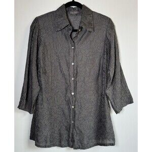 Cut Loose XS Blouse Sheer Crinkle Stripe Tunic Artsy Button Front‎ Made in USA